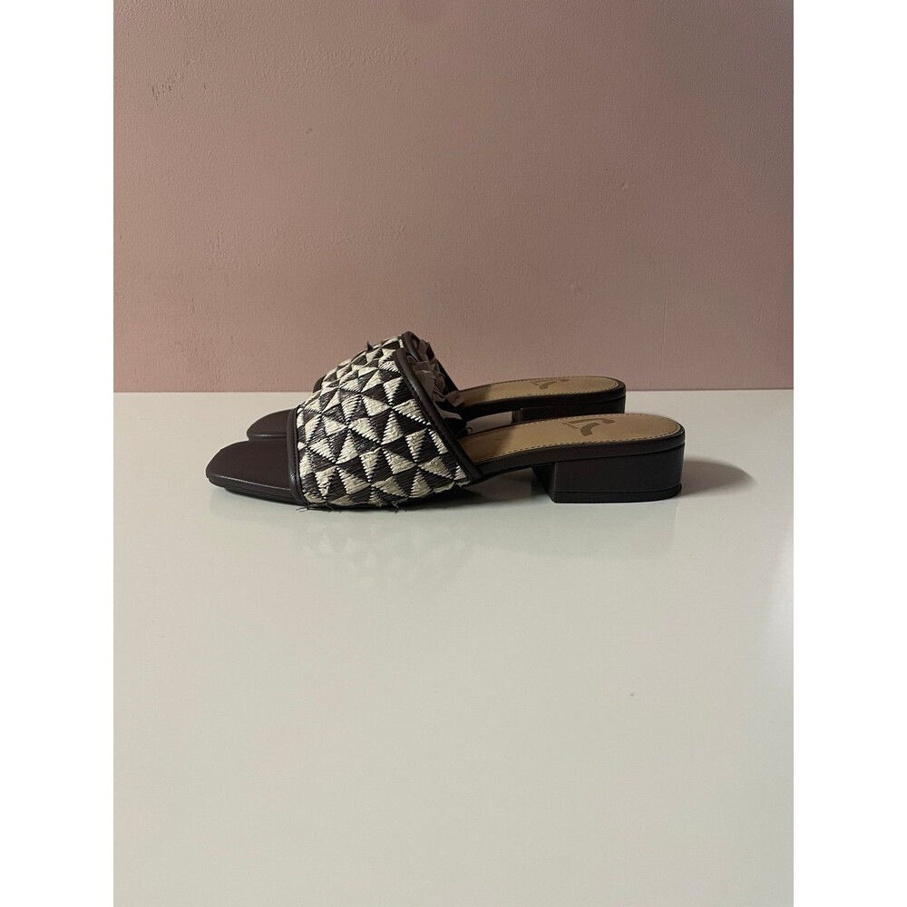 Report Dark Brown & Cream Woven Open Square Toe Mules Size 7